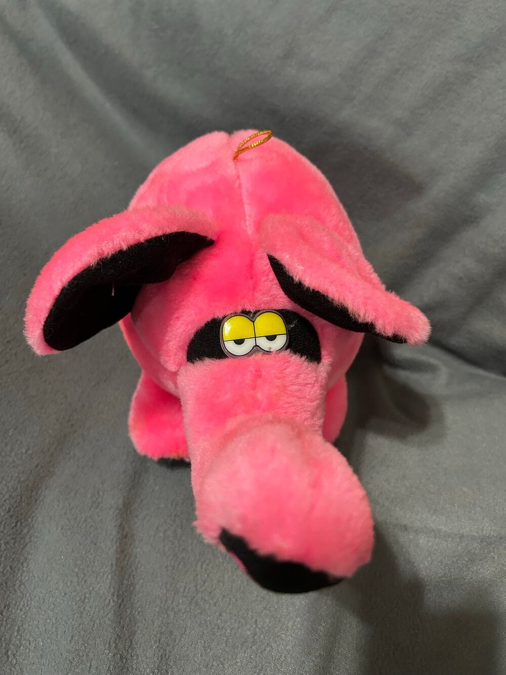 Vintage Ace Novelty Pink Elephant Plush Stuffed Animal Toy 14" Black Feet Ears